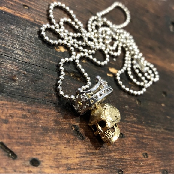 Tiny Gold Skull + 925 Silver Crown Handmade - Picture 5 of 8